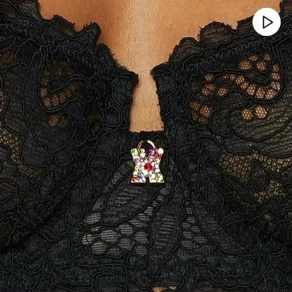 New Savage x Fenty Lace Balconette Bra Unlined Underwire Black Onyx Plus Size - Picture 7 of 15